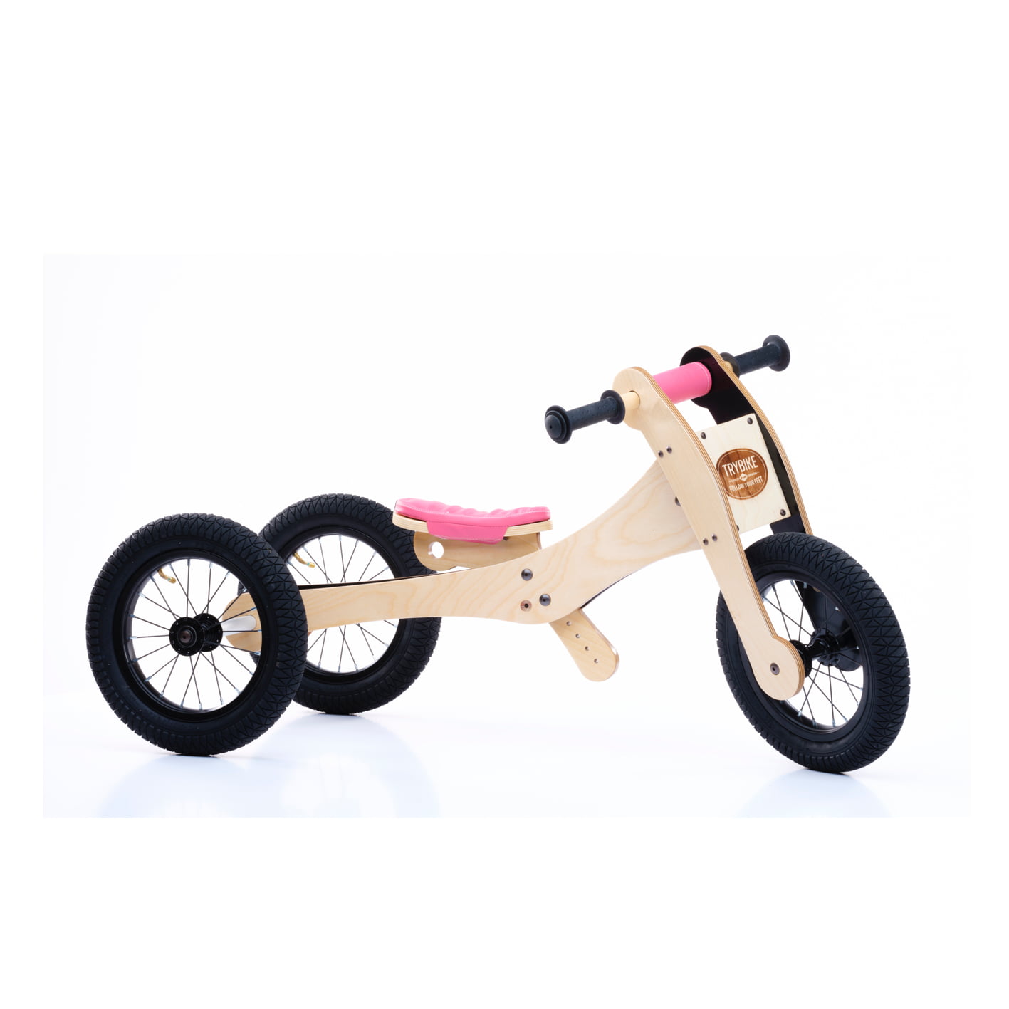 Trybike Деревянный велосипед 4 в 1 - Розовое сиденье